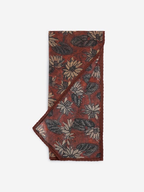 Zuba by Westside Brown Floral Design Blended Silk Dupatta