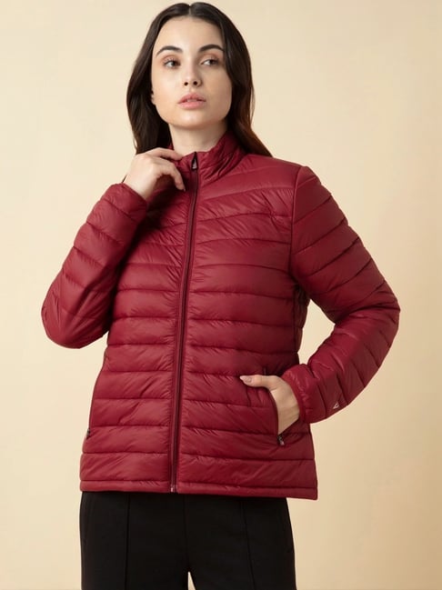 Van Heusen Maroon Plain Puffer Jacket