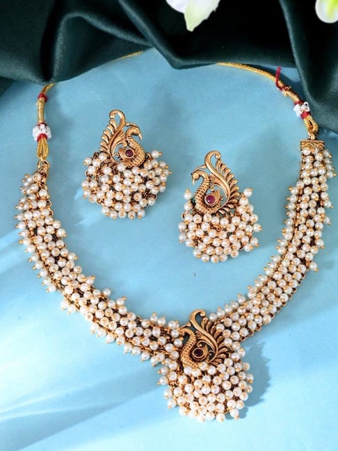 Buy VOJ South Indian Peacock Shaped Copper Jewellery Set Online At