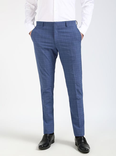 Tommy Hilfiger Indigo Blue Regular Fit Checks Trousers-picture-26