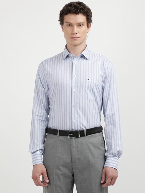 Tommy Hilfiger Blue Cotton Regular Fit Striped Shirt-picture-35
