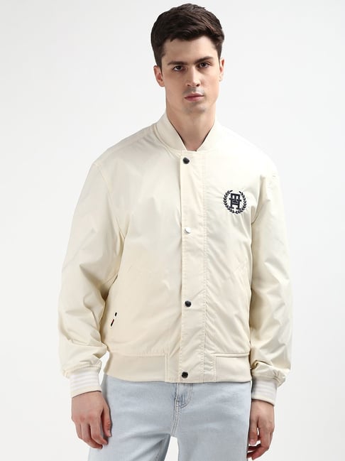 Tommy Hilfiger Beige Regular Fit Printed Reversible Jacket