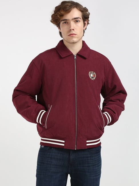 Tommy Hilfiger Maroon Relaxed Fit Printed Jacket-image-6