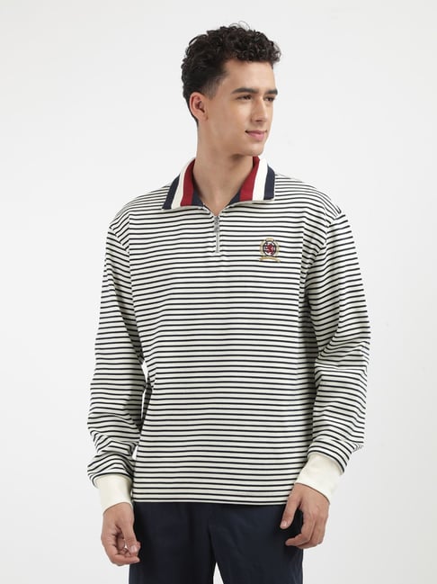 Tommy Hilfiger White Cotton Regular Fit Striped Sweatshirt-picture-45