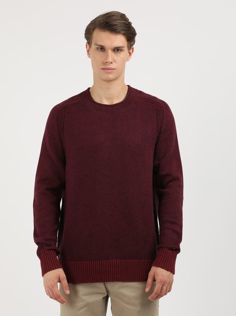 Tommy Hilfiger Maroon Cotton Relaxed Fit Texture Pullover-image-22