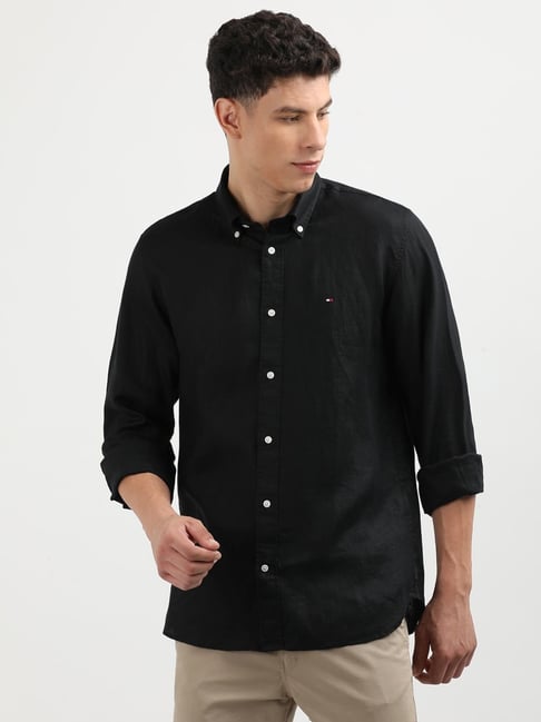 Tommy Hilfiger Black Linen Regular Fit Shirt