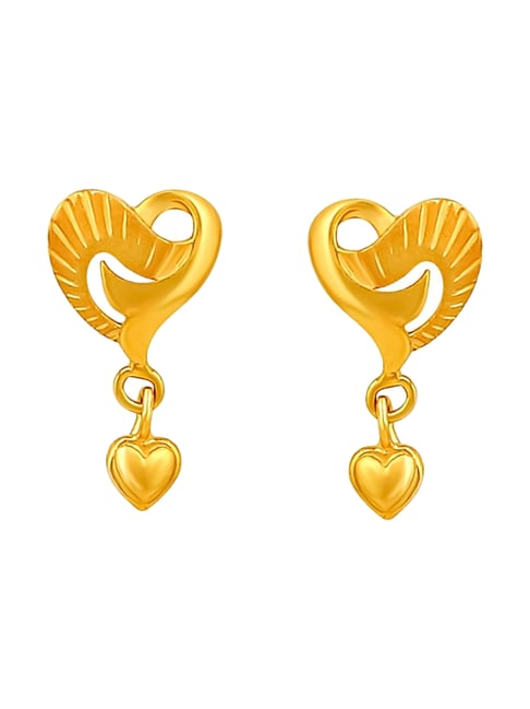 Muthoot Pappachan Swarnavarsham BIS Hallmarked 22k Yellow Gold Heart Drop Earrings