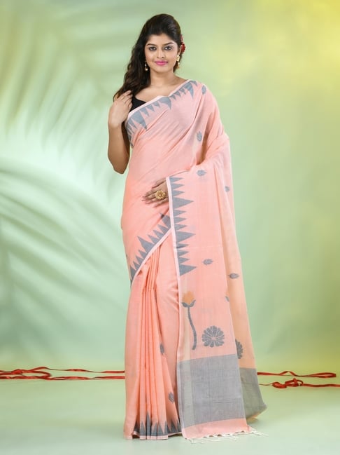 CHARUKRITI Peach Cotton Handwoven Saree-picture-48