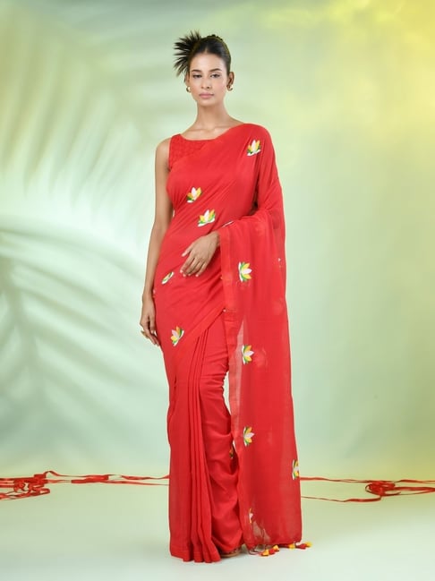 CHARUKRITI Red Embroidered Saree-picture-43