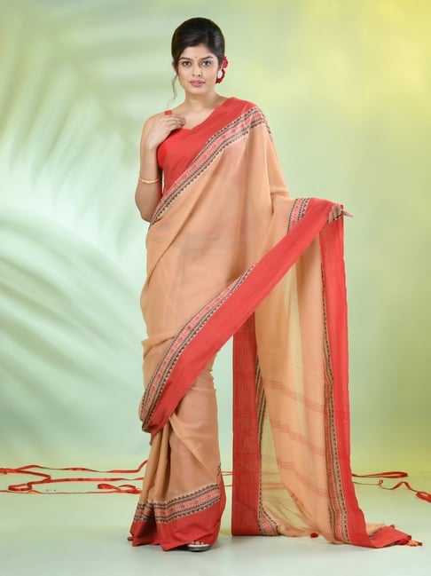 CHARUKRITI Beige Cotton Handwoven Saree-picture-44