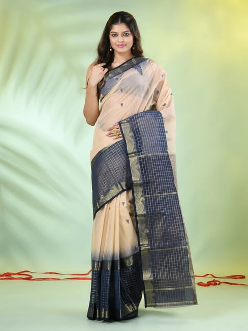 CHARUKRITI Beige Cotton Handwoven Saree-picture-32