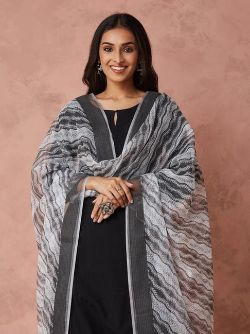 Fabindia White Cotton Silk Regular Fit Printed Dupatta-picture-18