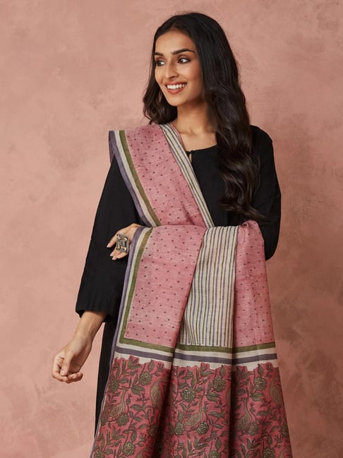 Fabindia Purple Cotton Silk Regular Fit Printed Dupatta-picture-41