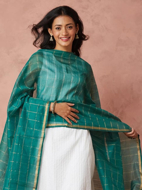 Green Cotton Silk Blend Maheshwari Dupatta