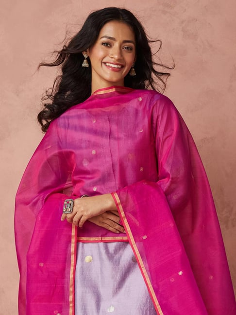 Fabindia Magenta Cotton Silk Regular Fit Woven Dupatta