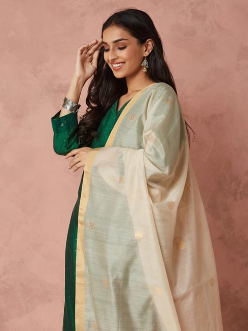 Fabindia Beige Cotton Silk Regular Fit Woven Dupatta-picture-19