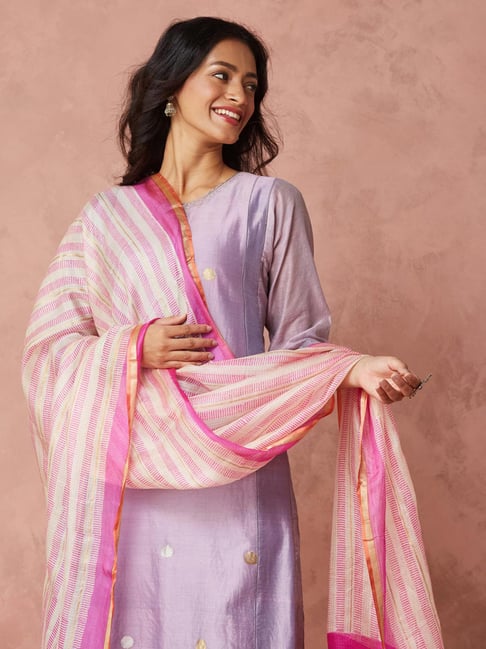 Fabindia White Silk Regular Fit Woven Dupatta