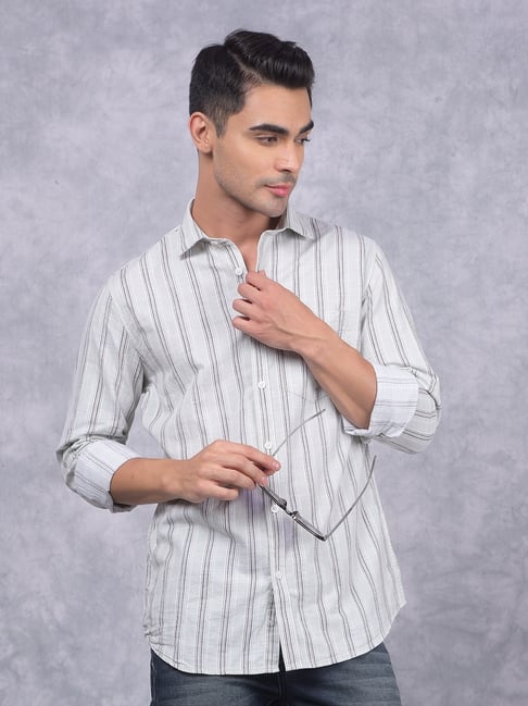 Crimsoune Club Green Cotton Slim fit Stripes Shirts-image-49