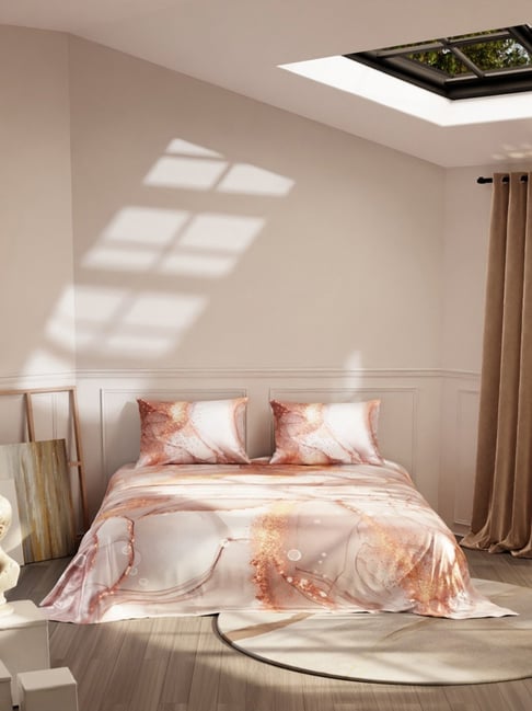 Stoa Paris Louvre Serenade Modern Champagne 300 TC Polyester King Bedsheet With 2 Pillow Covers-picture-27