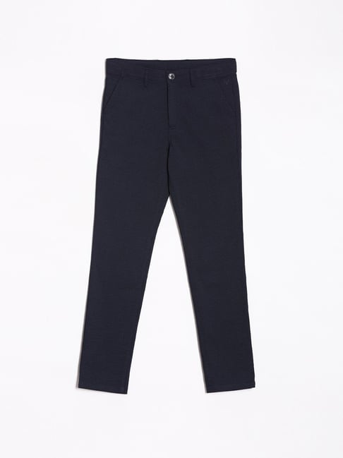 Allen Solly Boys Navy Cotton Checks Trouser-picture-36