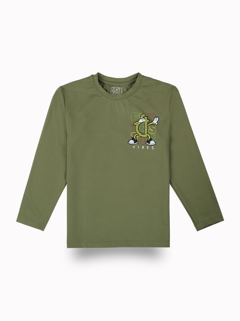 Gini & Jony Boys Green Cotton Graphic T-Shirt
