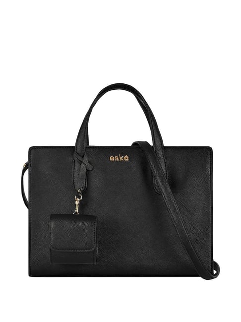 Eske Black Solid Medium Handbag with Pouch