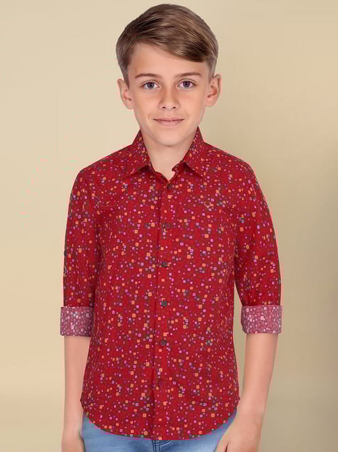 Allen Solly Boys Red Cotton Polyblend Printed Shirt