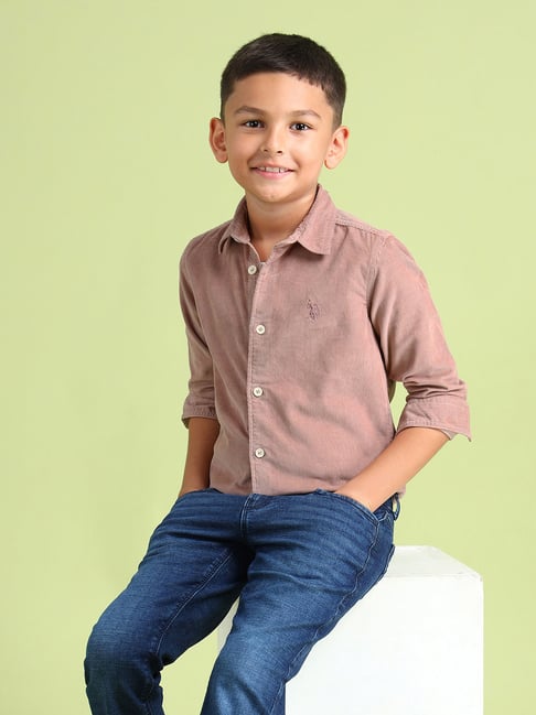 U.S. Polo Assn. Boys Beige Cotton Textured Corduroy Shirts-picture-33