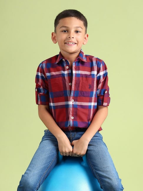 U.S. Polo Assn. Boys Red Cotton Checks Shirt