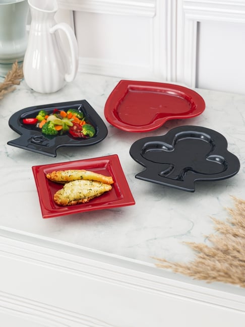 Troveas Designer Glass Red & BlackPlaying Card Platter Set of - 4-picture-29
