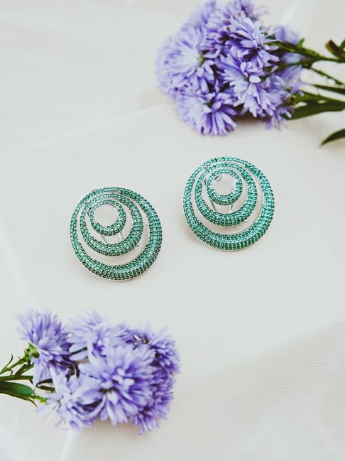 Fida Rhodium Plated American Diamond Green Stud Earrings-picture-28