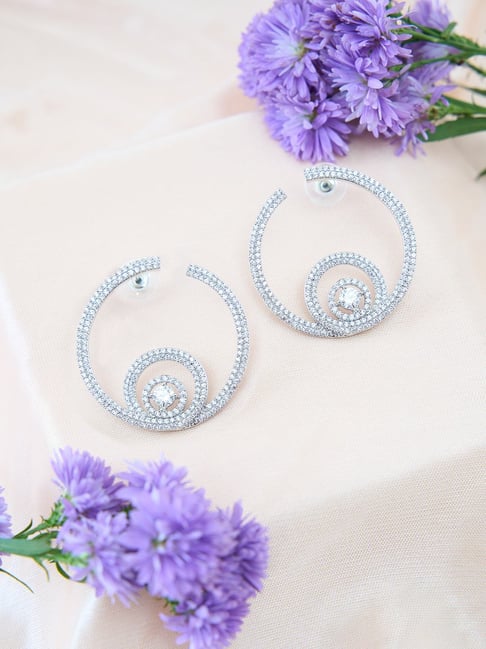 Fida Rhodium Plated American Diamond White Circular Hoop Earrings-picture-25