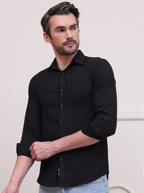 Indian Needle Black Regular Fit Self Pattern Shirt-picture-21