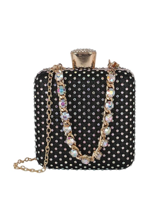 Globus Black Embellished  Box Clutch