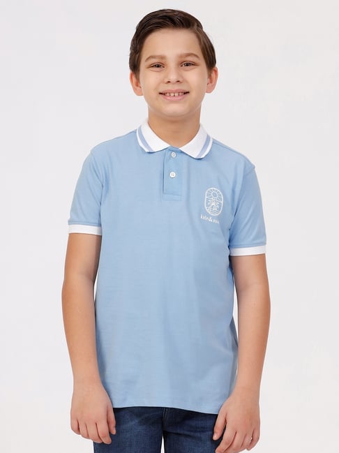 Kate & Oscar Boys Blue Cotton Solid Polo T-Shirt