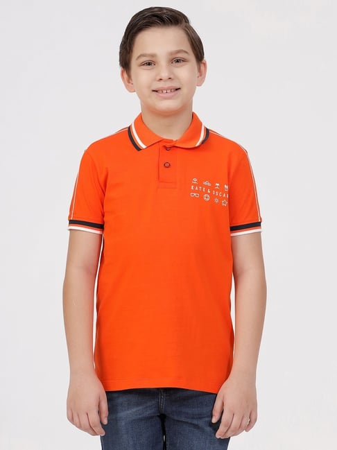 Kate & Oscar Boys Orange Cotton Solid Polo T-Shirt-picture-19
