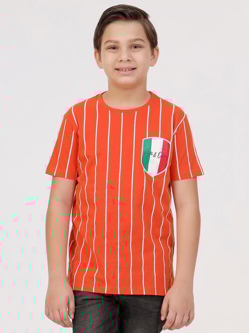 Kate & Oscar Boys Orange Cotton Striped T-Shirt
