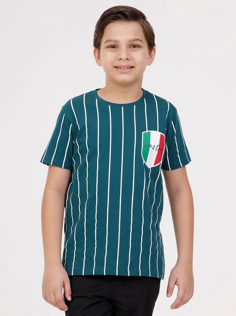 Kate & Oscar Boys Green Cotton Striped T-Shirt