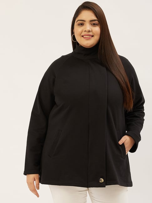 theRebelinme Plus Size Black Fleece Relaxed Fit Tailored Jacket-picture-29