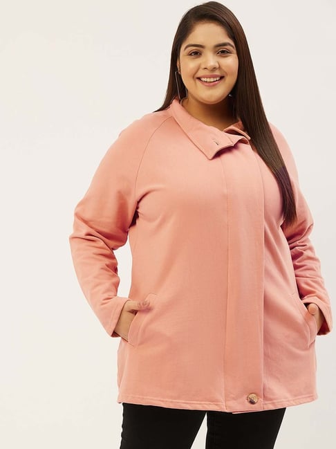 theRebelinme Plus Size Pink Fleece Relaxed Fit Tailored Jacket-picture-13