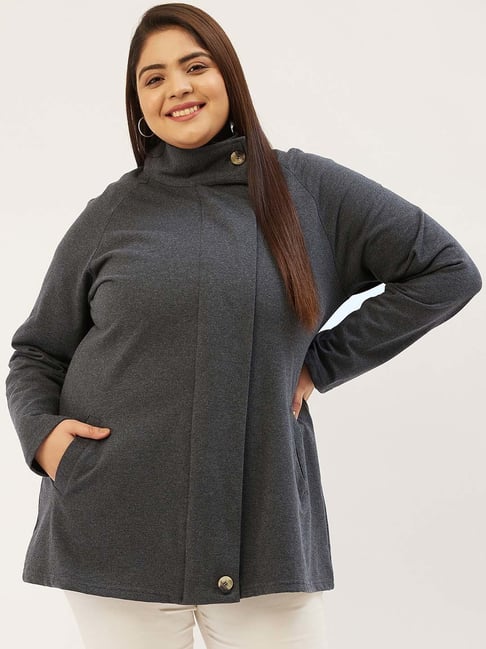 theRebelinme Plus Size Dark Grey Fleece Relaxed Fit Tailored Jacket-picture-34