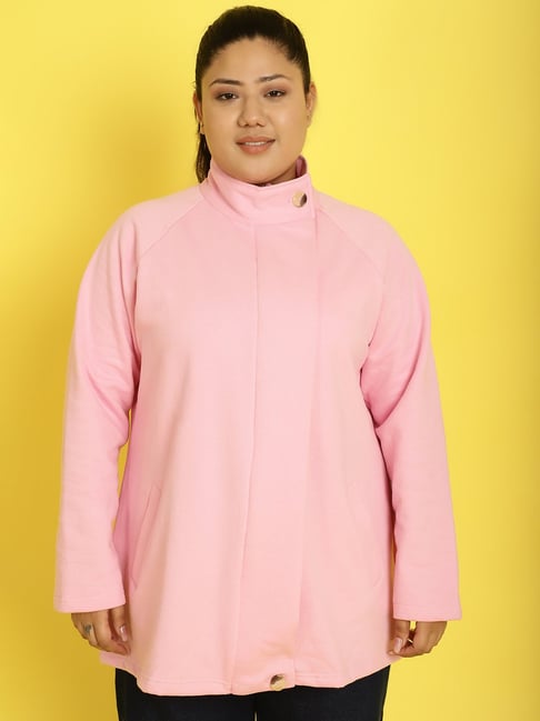 theRebelinme Plus Size Pink Fleece Relaxed Fit Tailored Jacket-picture-30