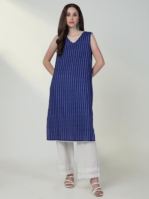 SHOWOFFFF Blue Stripes Kurta With Pants