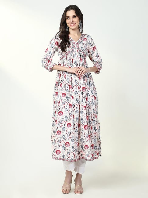 showoffff SHOWOFF White & Pink Floral Print Kurta-picture-14