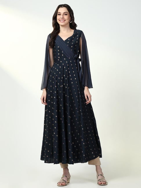 SHOWOFFFF Navy Floral Print Kurta-picture-18