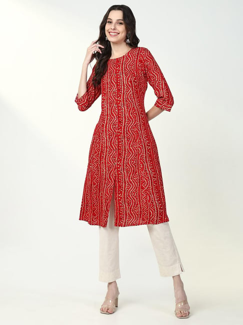 showoffff SHOWOFF Red Bandhani Print Kurta-picture-13