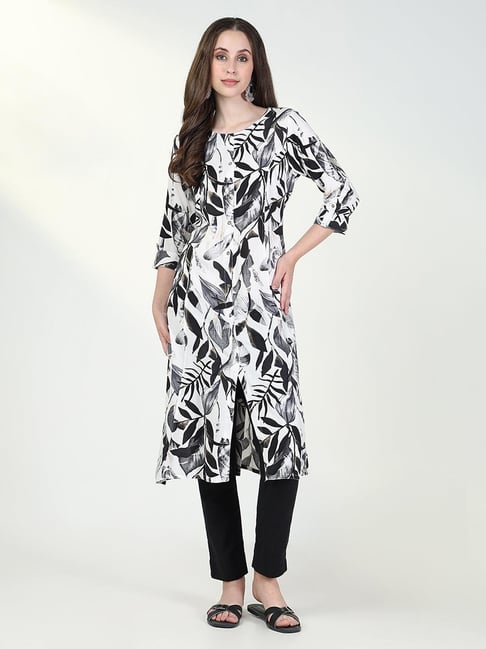 showoffff SHOWOFF White & Black Printed Kurta-picture-10