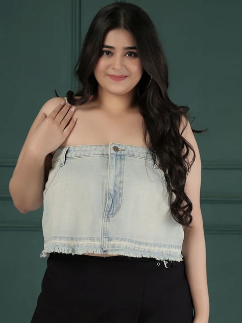 Turning Blue Blue Plain Crop Top