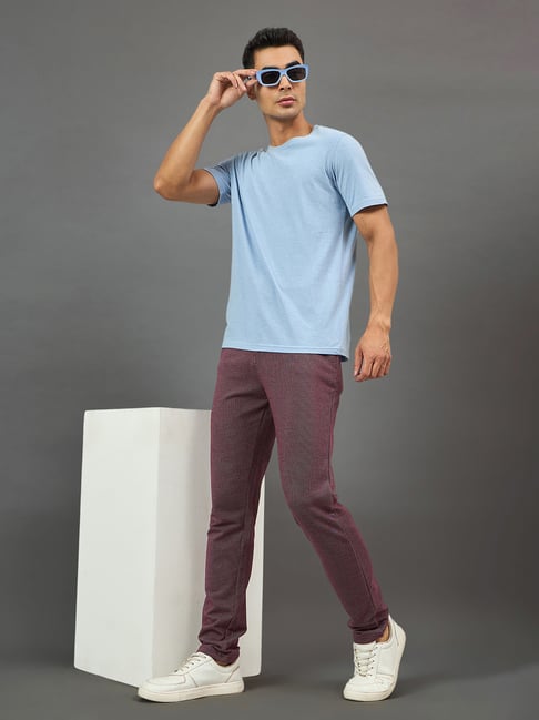 Club York Wine Cotton Blend Solid Formal Trousers-image-1