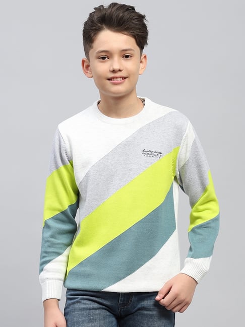 Monte Carlo Boys White Cotton Self Sweater